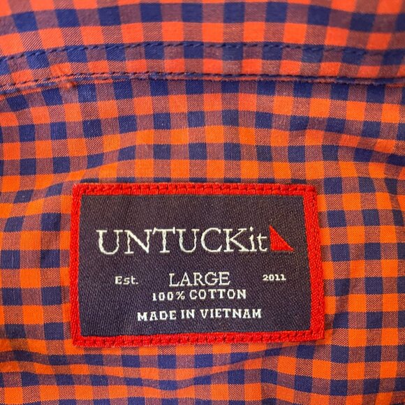 Untuckit Mens Shirt Large Red & Blue Checkered Long-Sleeve Button-Up 100% Cotton - Picture 5 of 9